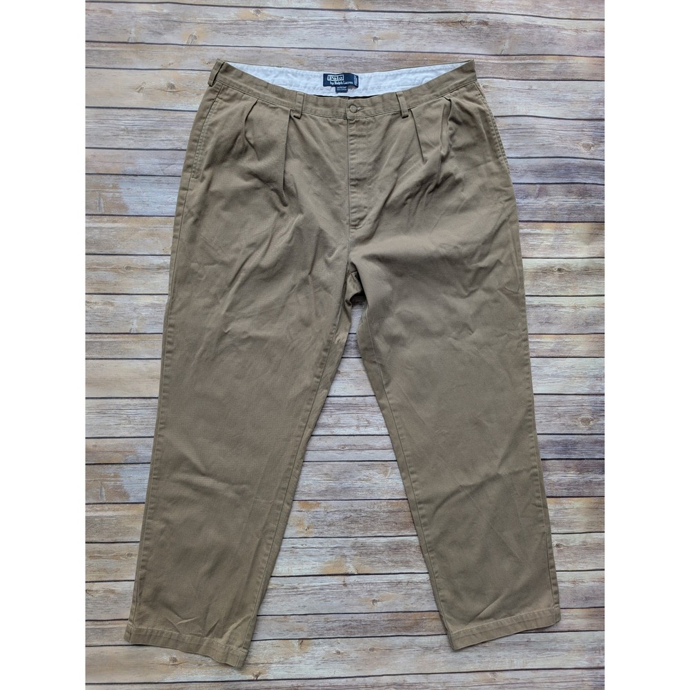 Polo Ralph Lauren Andrew Pant Classic Chino Pleated Pants 42x32 Khaki Cotton